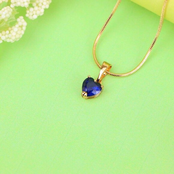 "Heart-Shaped Dark Blue Pendant with Rose Gold Finish, XPPT1321 - Picture 2 of 13